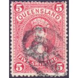 STAMPS : AUSTRALIA 1907 Queensland 5/- Rose,