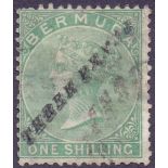 STAMPS : BERMUDA 1874 3d on 1/- green fine used,