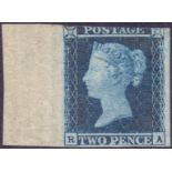 GREAT BRITAIN STAMPS : 1841 2d Blue plate 4 (RA), very fine mounted mint side marginal, 3 margins,