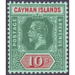STAMPS : CAYMAN ISLANDS 1914 10/- Deep Green and Red Green,