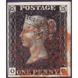 GREAT BRITAIN STAMPS : PENNY BLACK Plate 3 (OC) large four margin example cancelled by red MX