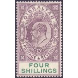 STAMPS : GIBRALTAR 1903 4/- Dull Purple and Green,