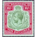 STAMPS : BERMUDA 1918 10/- Green and Carmine/Pale Bluish Green.