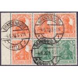 STAMPS : GERMANY BOOKLET PANE, 1919 Germania used booklet pane, 4x 7 1/2pf & 2x 5pf stamps,