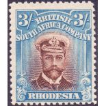 STAMPS : RHODESIA 1913 3/- Chestnut and Bright Blue,