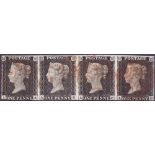 GREAT BRITAIN STAMPS : PENNY BLACK Plate 2 STRIP OF FOUR (AA-AD),
