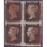 GREAT BRITAIN STAMPS : PENNY BLACK Plate 9 BLOCK OF FOUR (HA-IB) close to large margins,