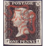 GREAT BRITAIN STAMPS : PENNY BLACK Plate 2 (BL) very large margin example cancelled by red MX SG 3