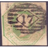 GREAT BRITAIN STAMPS : 1847 1/- Embossed, cut square two large and two tight margins, used.