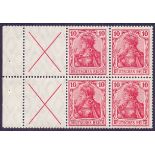 STAMPS : GERMANY BOOKLET PANE, 1912 Germania booklet pane, 4x 10pf + 2x labels (St Andrews Cross),