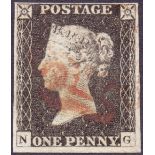 GREAT BRITAIN STAMPS : PENNY BLACK Plate 2 (NG) fine four margin example,