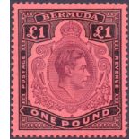 STAMPS : BERMUDA 1938 £1 Pale Purple Black and Pale Red, unmounted mint perf 14 chalky.