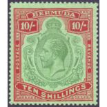 STAMPS : BERMUDA 1924 10/- Green Red and Pale Emerald,