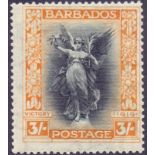 STAMPS : BARBADOS 1902 3/- Victory Black and Dull Orange,