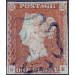 GREAT BRITAIN STAMPS : 1841 1d Red Plate 23, four margin example,