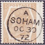 GREAT BRITAIN STAMPS : 1872 6d Pale Buff plate 11, superb used with Soham CDS.