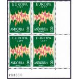 STAMPS : ANDORRA 1972 8pta Europa unmounted mint block of 4,