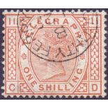 GREAT BRITAIN STAMPS : 1881 1/- Brown Orange plate 11 Telegraph, fine used, CDS cancel.