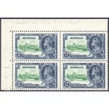 STAMPS : SEYCHELLES 1935 Silver Wedding 12c lightly mounted mint block of 4.