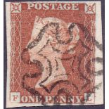 GREAT BRITAIN STAMPS : 1841 1d Red plate 27 (FL) , very fine four margin cancelled by crisp MX.