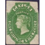 STAMPS : CEYLON 1857 1/9 Green average mounted mint four margin example, small thin to NE corner,