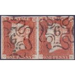 GREAT BRITAIN STAMPS : 1841 1d Red four margin pair (OG-OH) cancelled by No 6 in MX