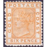 STAMPS : GOLD COAST 1875 6d Orange, mounted mint Wmk Crown CC,