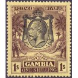 STAMPS : GAMBIA 1922 1/- Blackish Purple and Yellow Buff,