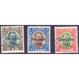 STAMPS : ICELAND 1931 fine used Zeppelin mail stamps SG 179-81