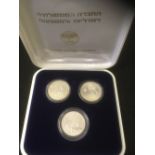 COINS : Three silver proof coins from Israel 1992, 1993, 1994, "Song of Songs" in display case,