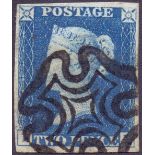 GREAT BRITAIN STAMPS : 1840 TWO PENNY BLUE Plate 1 (BH) four margin example cancelled by black MX