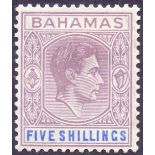 STAMPS : BAHAMAS 1938 5/- Lilac and Blue, mounted mint light gum bend.