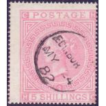 GREAT BRITAIN STAMPS : 1874 5/- Pale Rose plate 2, very fine used,