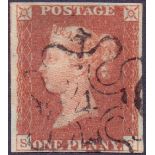 GREAT BRITAIN STAMPS : 1841 1d Red , very fine four margin example,