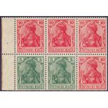 STAMPS : GERMANY BOOKLET PANE, 1920 Germania booklet pane, 4x 10pf & 2x 5pf stamps,