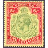 STAMPS : BERMUDA 1918 5/- Deep Green and Deep Red Yellow,