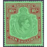 STAMPS : BERMUDA 1938 10/- Green and Deep Lake/Pale Emerald,