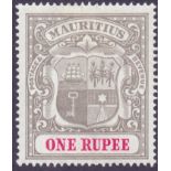 STAMPS : MAURITIUS 1900 1r Grey Black and Carmine lightly mounted mint, with INVERTED Wmk.