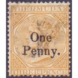 STAMPS : BERMUDA 1875 1d on 3d yellow buff,