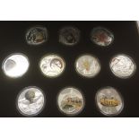 COINS : Fantastic collection in a plush display case of 10 silver enamelled Polish coins/medallions,