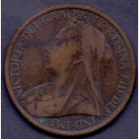 COINS : 1899 old head penny in good to f