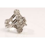 Diamond Dress Ring with Intertwined Shoulders of Baguette and Brilliant-Cut Diamonds with Further