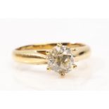 Solitaire Diamond Single Ring of Approximately One Carat on 14 Carat Gold Band , the Cushion-