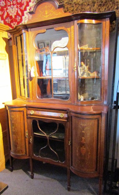 Victorian Mahogany Marquetry Decorated Display Cabinet of Good Form with Further Satinwood and