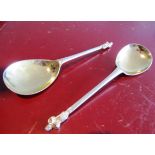 Pair of George II Solid Silver Spoons Mounted with Figural Decoration Each 7 Inches Long