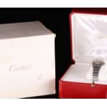 Ladies Cartier 'Santos Galbee' Wristwatch with Wave Engine Turned Dial, Date Movement and Original