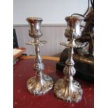 Antique Pair of European Solid Silver Candle Sticks of Chased Rococo Form Each 10 Inches High