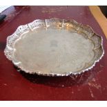 Antique Masonic Motif Engraved Solid Silver Salver with Open Fret Shaped Surround above Shaped