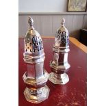 Pair of Antique Solid Silver Peppers of Shaped Pedestal Form Each 5 Inches High Approximately