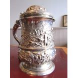 Georgian Presentation Solid Silver Tankard of Large Size Profusely Decorated with Elaborate Fox